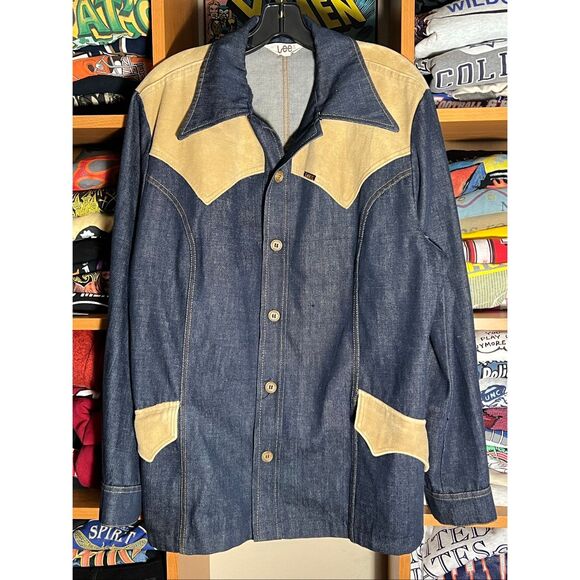Lee Other - Vtg Men’s 70s Lee Blue Denim Suit Jacket Blazer Western Disco